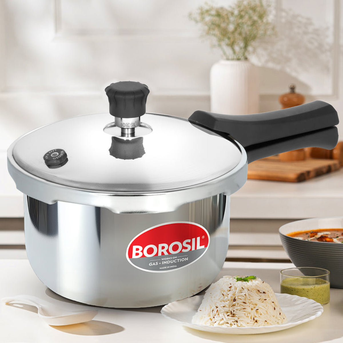 Borosil Presto Tri-Ply Outer Lid Pressure Cooker, 2L