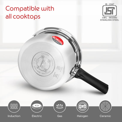 Borosil Presto Tri-Ply Outer Lid Pressure Cooker, 2L