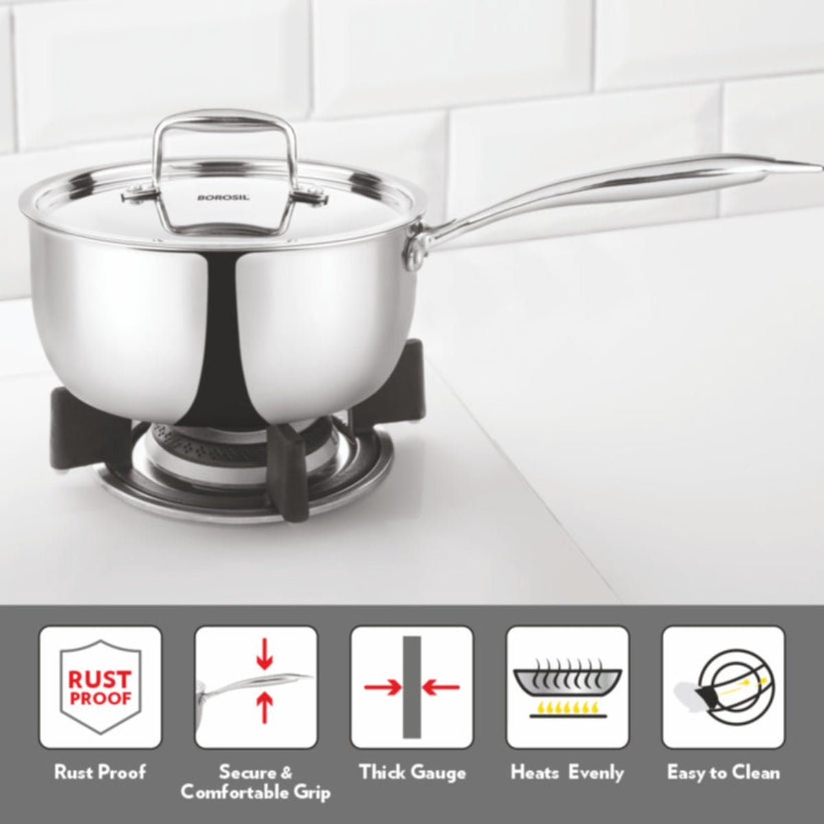 Borosil Cookfresh Triply Saucepan Steel Handle 1.6L | 2.3L | 3.1L