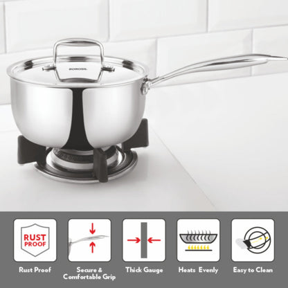 Borosil Cookfresh Triply Saucepan Steel Handle 1.6L | 2.3L | 3.1L