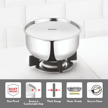Borosil Cookfresh SS Triply Tope With Lid 1.2L | 3.1L | 3.6L | 4.6L