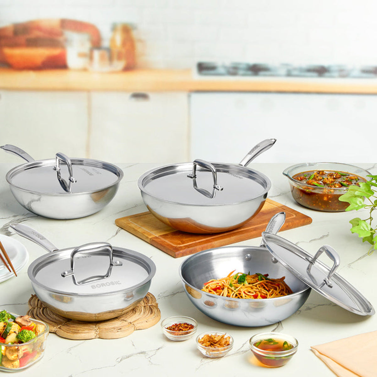 Borosil Cookfresh SS Tri-ply Wok with Lid 1.75 L | 2.25 L | 2.85 L  | 3.5 L