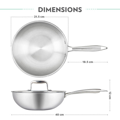 Borosil Cookfresh SS Tri-ply Wok with Lid 1.75 L | 2.25 L | 2.85 L  | 3.5 L