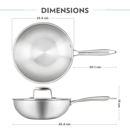 Borosil Cookfresh SS Tri-ply Wok with Lid 1.75 L | 2.25 L | 2.85 L  | 3.5 L