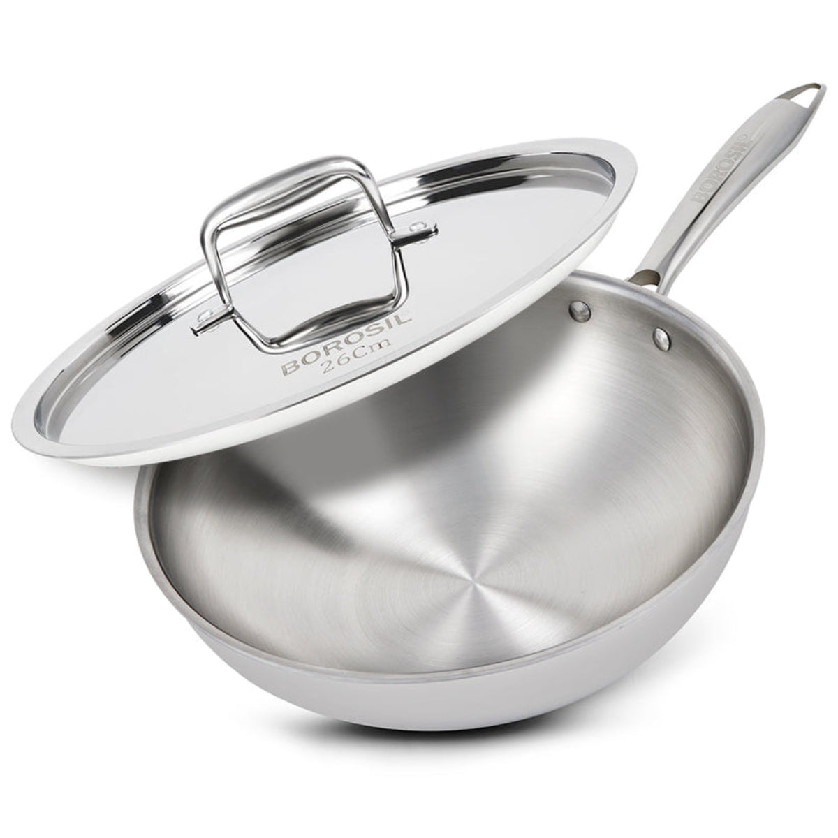 Borosil Cookfresh SS Tri-ply Wok with Lid 1.75 L | 2.25 L | 2.85 L  | 3.5 L