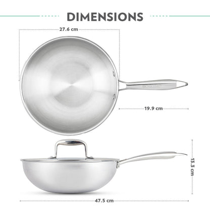 Borosil Cookfresh SS Tri-ply Wok with Lid 1.75 L | 2.25 L | 2.85 L  | 3.5 L