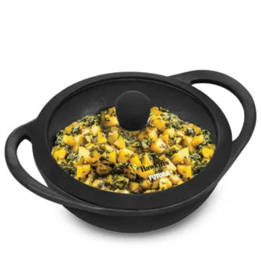 Futura Hawkins Cast Iron Kadhai Litre with Glass Lid