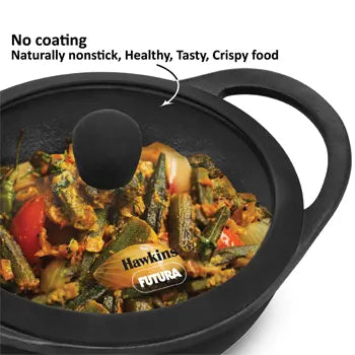 Futura Hawkins Cast Iron Kadhai Litre with Glass Lid