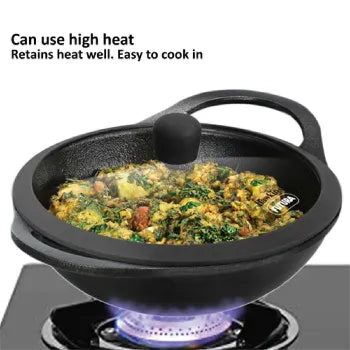 Futura Hawkins Cast Iron Kadhai Litre with Glass Lid