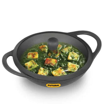 Futura Hawkins Cast Iron Kadhai Litre with Glass Lid
