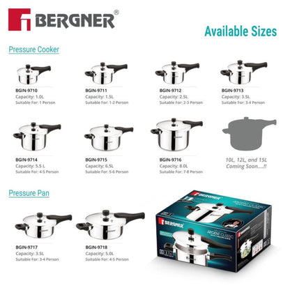 Bergner Argent Classic Triply 6.5 L Outer Lid Pressure Cooker - Induction Bottom