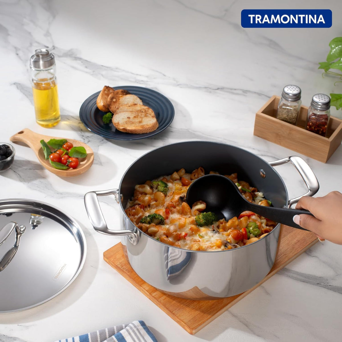 Tramontina Fusao EX+ Ceramic Stainless Steel Tri-Ply Biryani Lagan with SS Lid