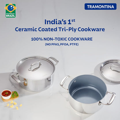 Tramontina Fusao EX+ Ceramic Stainless Steel Tri-Ply Biryani Lagan with SS Lid