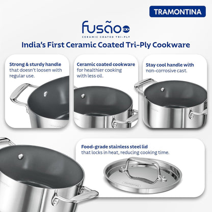 Tramontina Fusao EX+ Ceramic Stainless Steel Tri-Ply Biryani Lagan with SS Lid