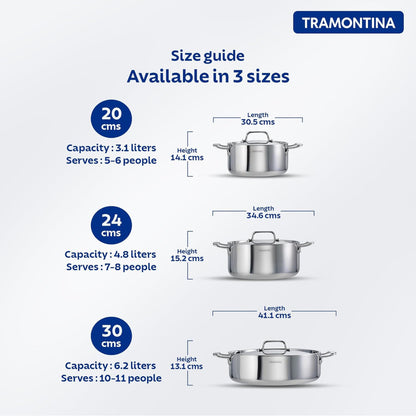 Tramontina Fusao EX+ Ceramic Stainless Steel Tri-Ply Biryani Lagan with SS Lid