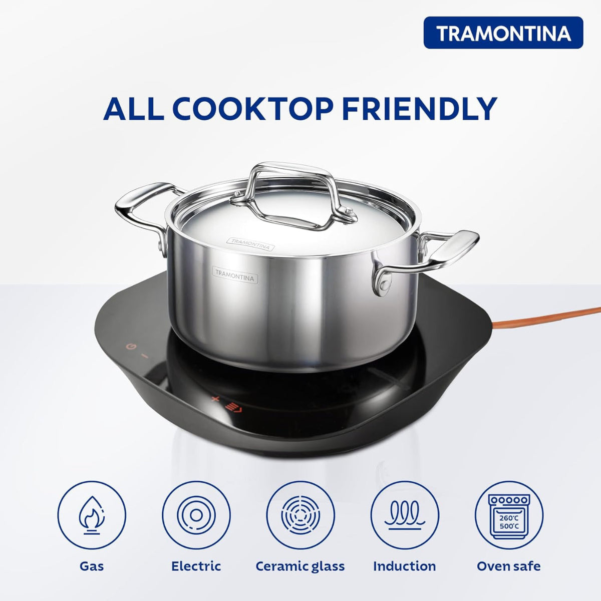 Tramontina Fusao EX+ Ceramic Stainless Steel Tri-Ply Biryani Lagan with SS Lid