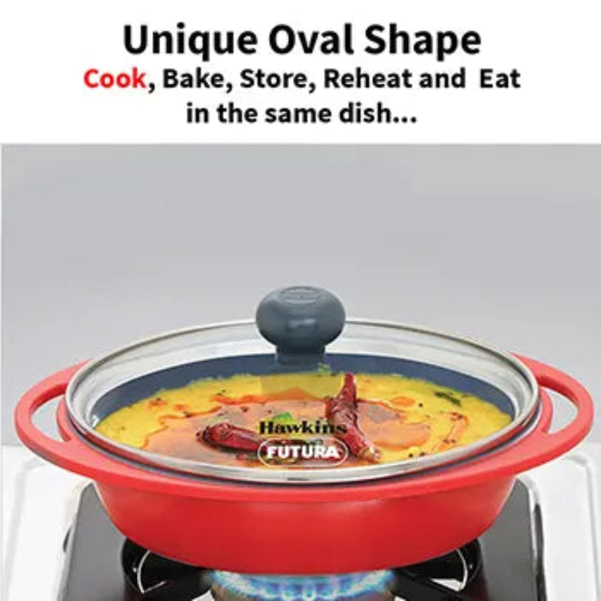 Hawkins Die Cast Oval Mini Casserole 0.75 Litre with Glass Lid