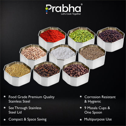 Prabha Stainless Steel Diamond Sqaure, Spice & Dry Fruits Container With See Through Glass Lid