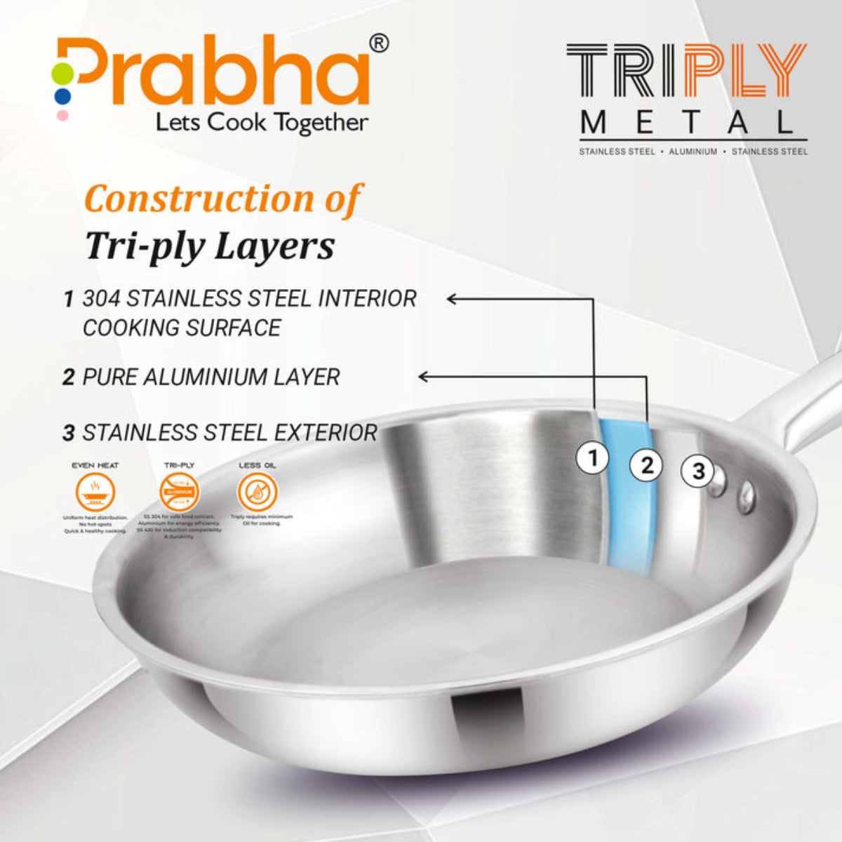 Prabha Elante Triply Frypan Without Lid