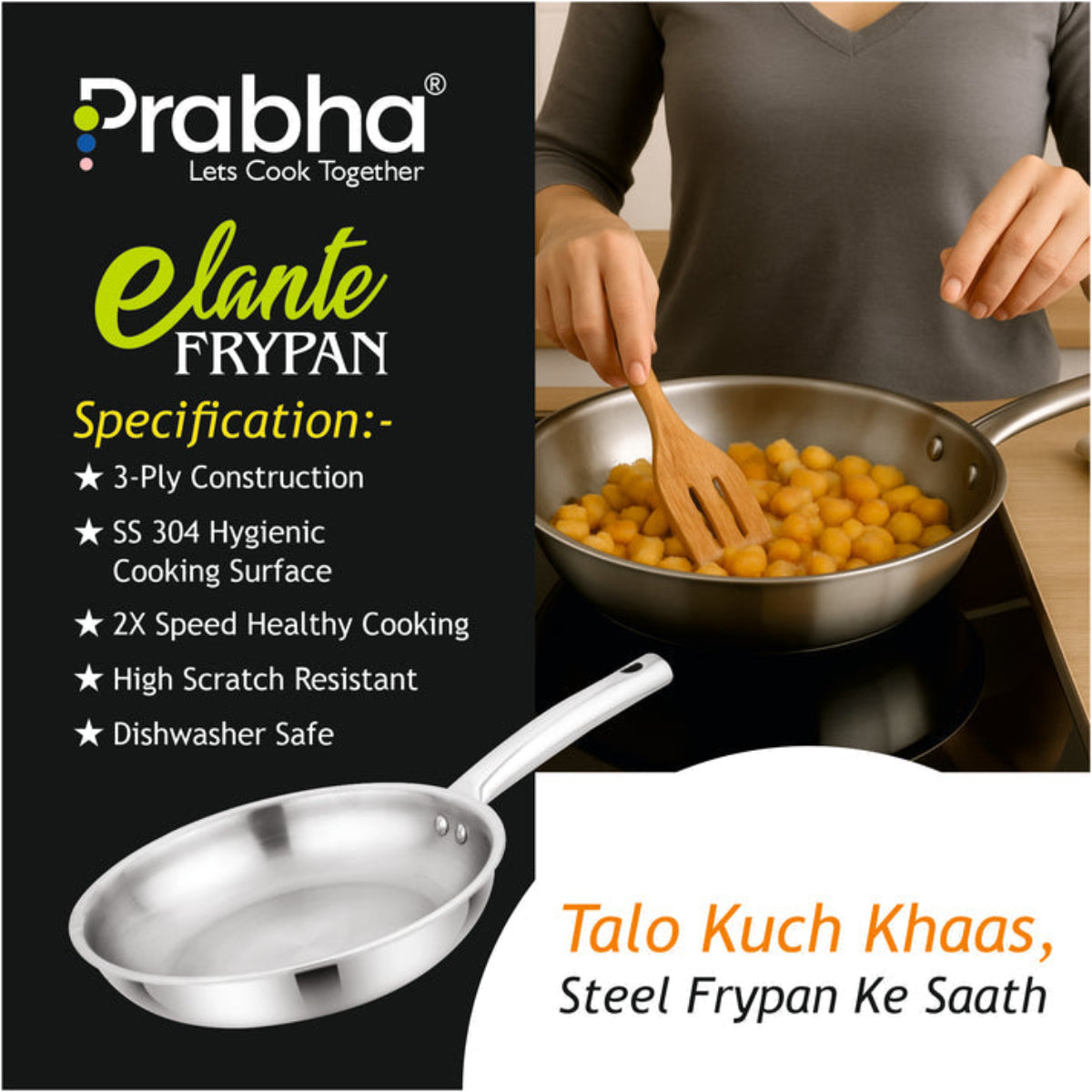 Prabha Elante Triply Frypan Without Lid