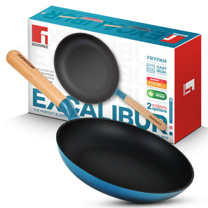 Bergner Excalibur Light Cast Iron Frypan Induction Bottom, Blue