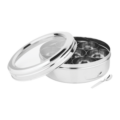Prabha Stainless Steel Eye Candy Spice Box, See Through Glass Lid