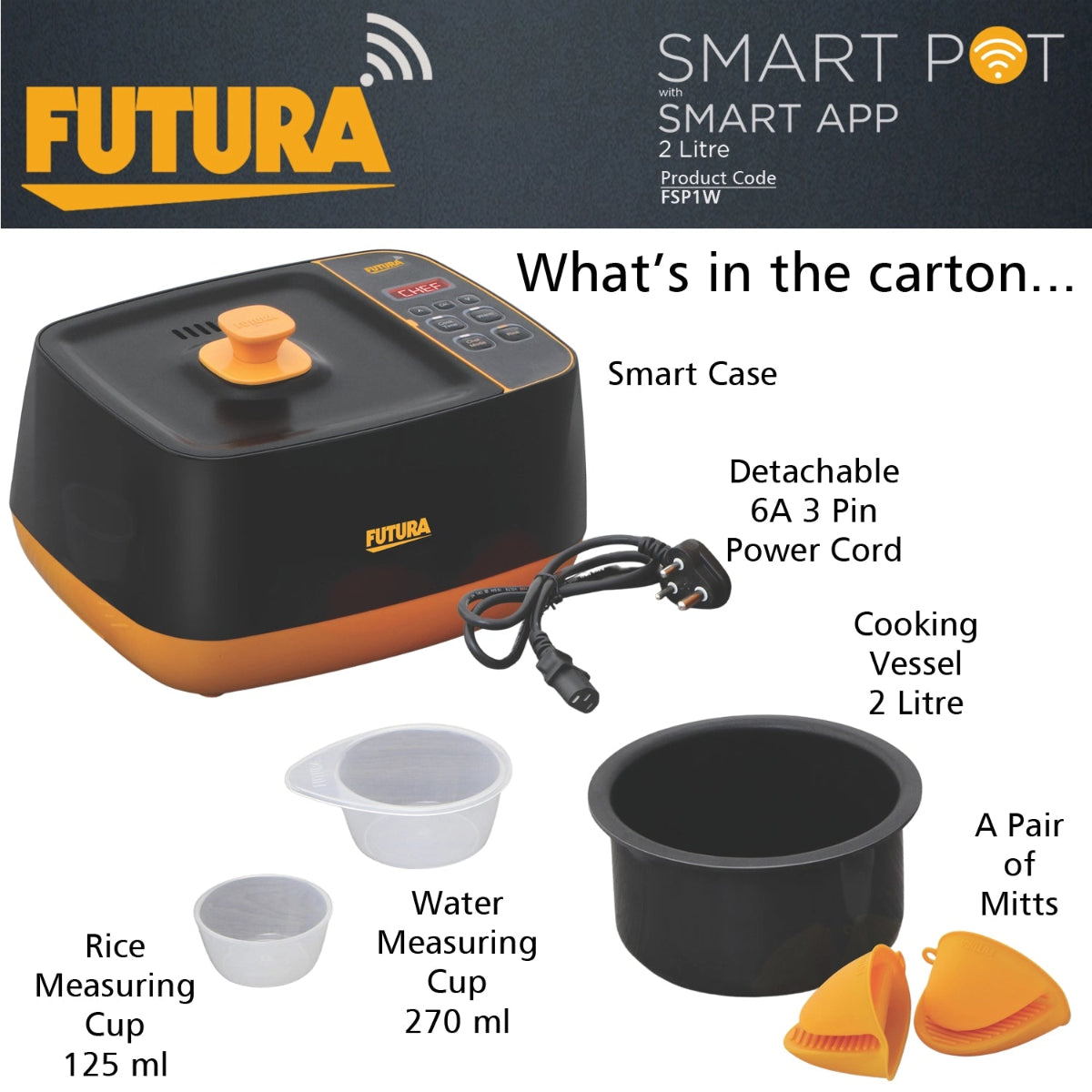 Hawkins Futura Smartpot with Smart App, 2 Litre Smart Electric Cooker (FSP1W)