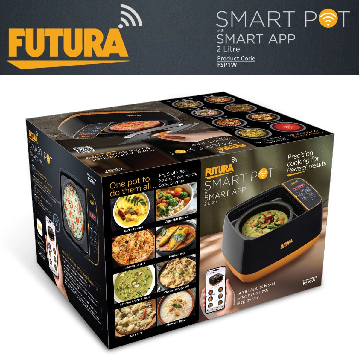 Hawkins Futura Smartpot with Smart App, 2 Litre Smart Electric Cooker (FSP1W)