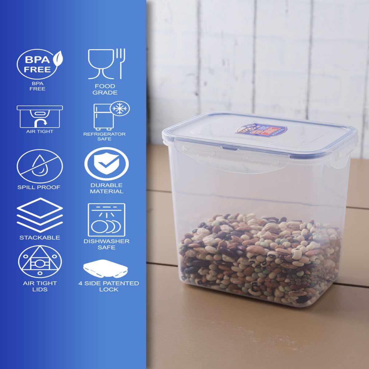 LocknLock Classics Large Tall Rectangular Food Container with Leak Proof Locking Lid Set Of 3 pcs