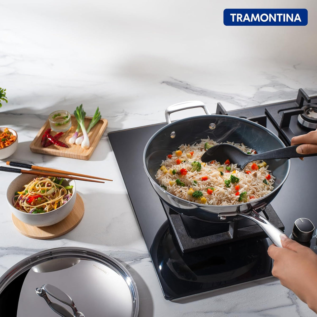 Tramontina Fusao EX+ Triply Ceramic 26cm Wok with SS Lid