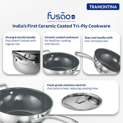 Tramontina Fusao EX+ Triply Ceramic 26cm Wok with SS Lid