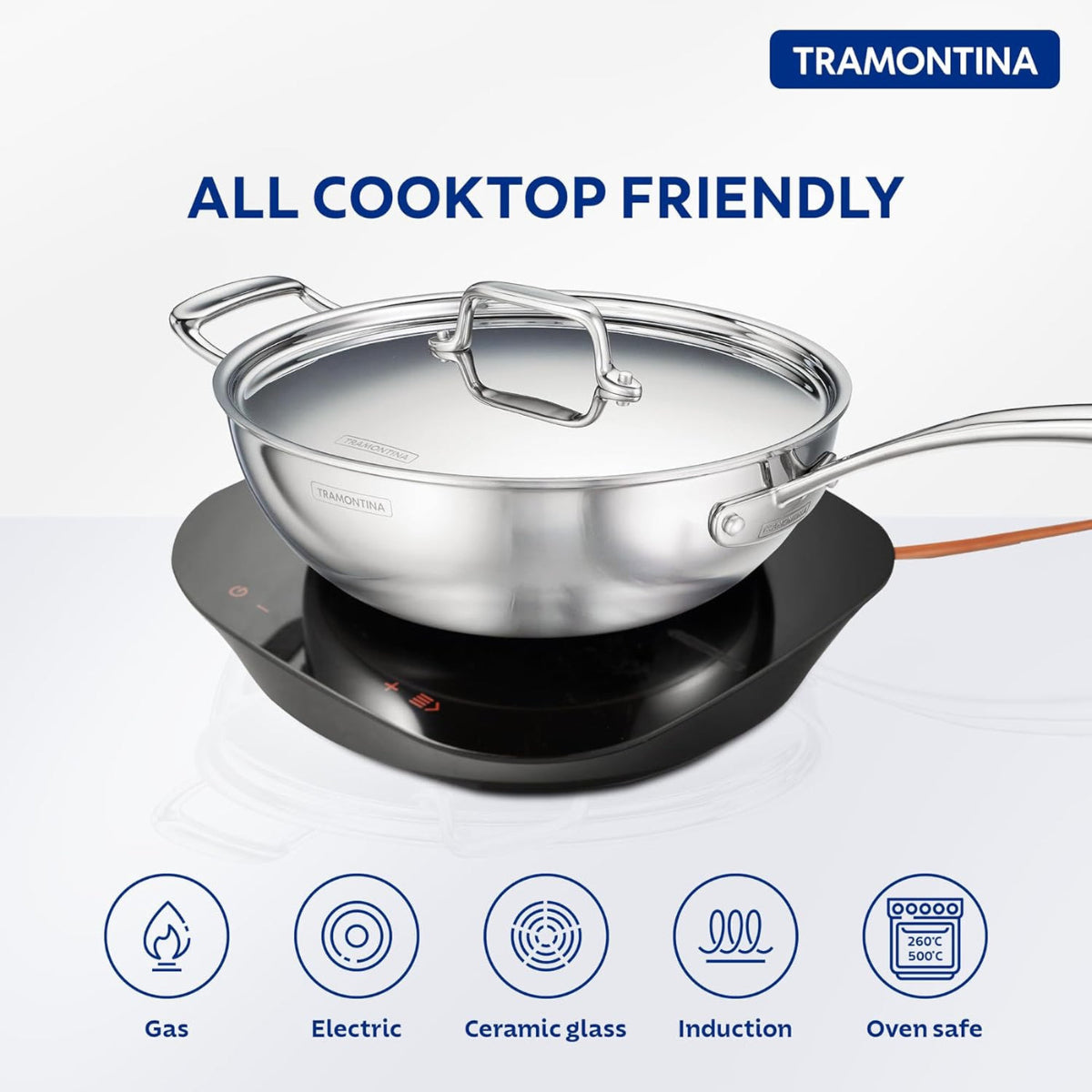 Tramontina Fusao EX+ Triply Ceramic 26cm Wok with SS Lid