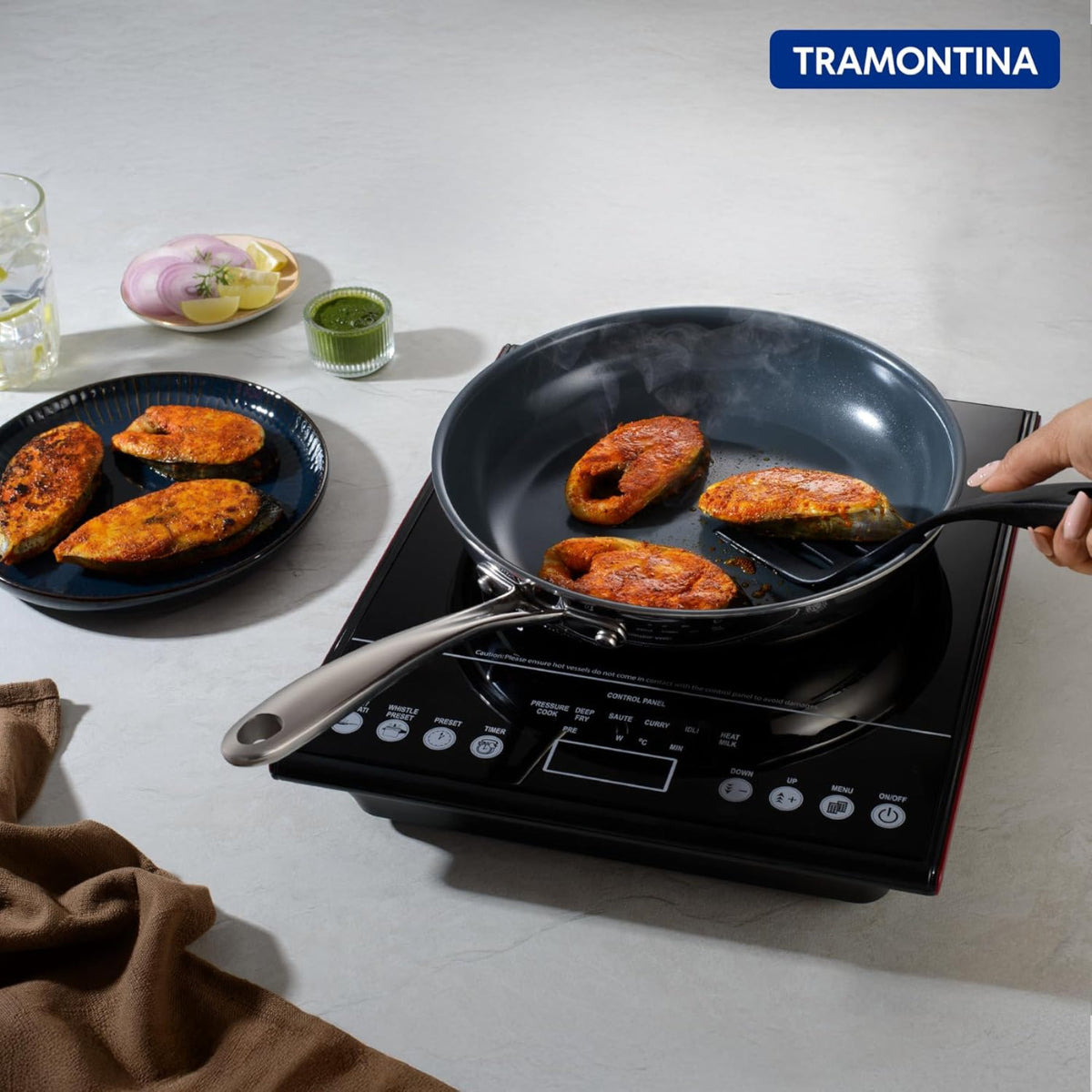 Fusao EX+ 20cm Ceramic Stainless Steel Tri-Ply Fry Pan with SS Lid