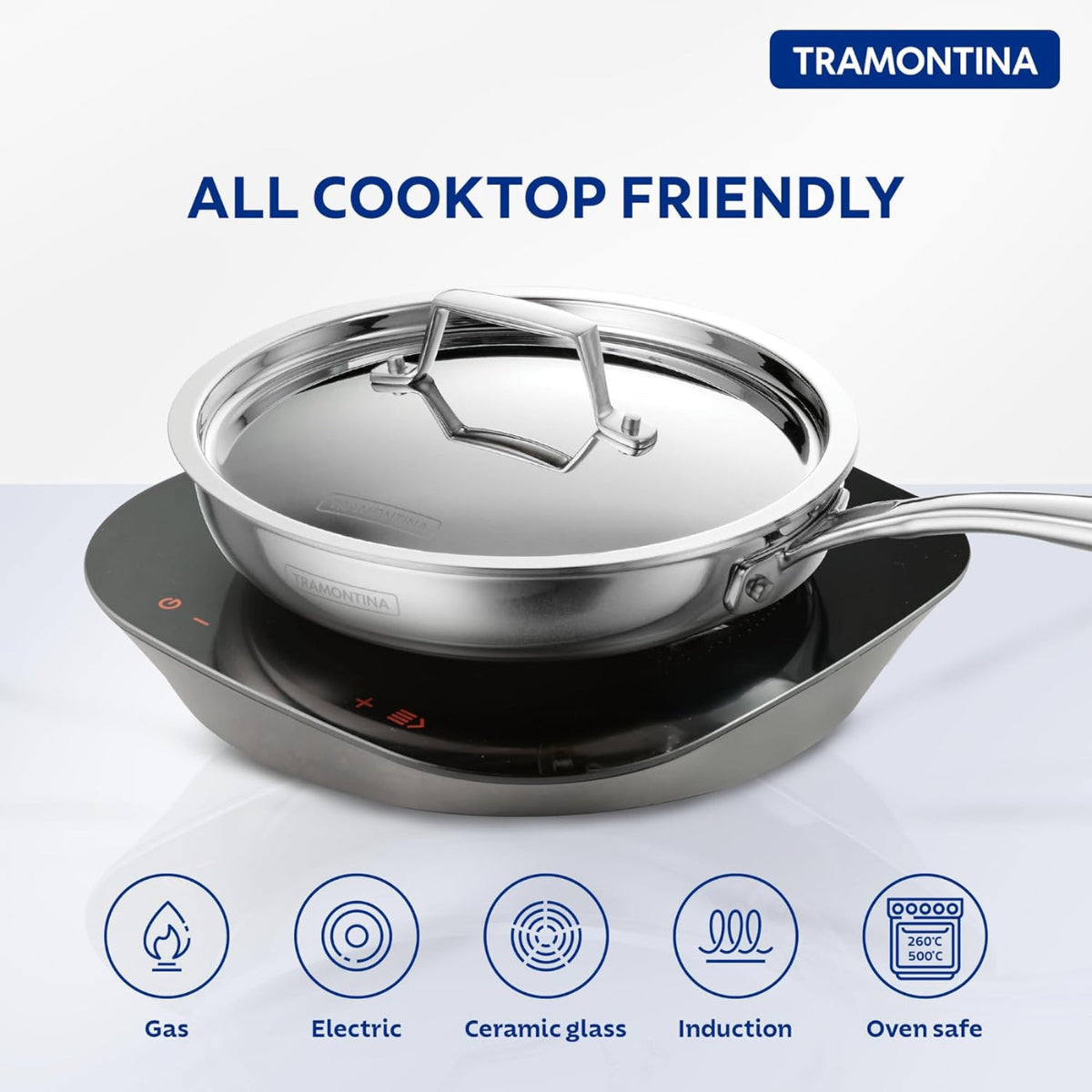 Fusao EX+ 20cm Ceramic Stainless Steel Tri-Ply Fry Pan with SS Lid
