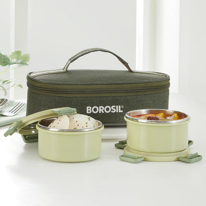 Borosil Glory Green Lunchbox, Flat set of 2 - 280 ml
