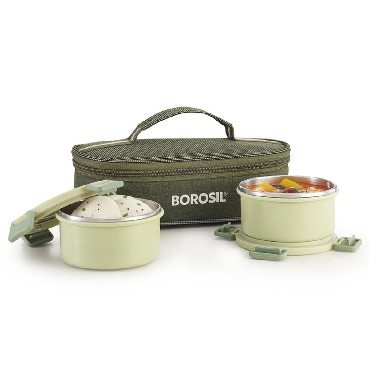 Borosil Glory Green Lunchbox, Flat set of 2 - 280 ml