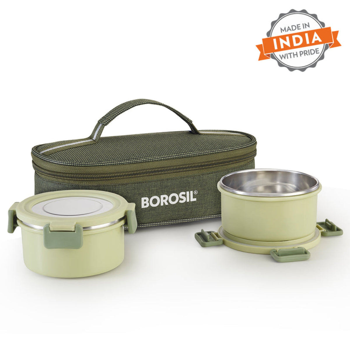 Borosil Glory Green Lunchbox, Flat set of 2 - 280 ml