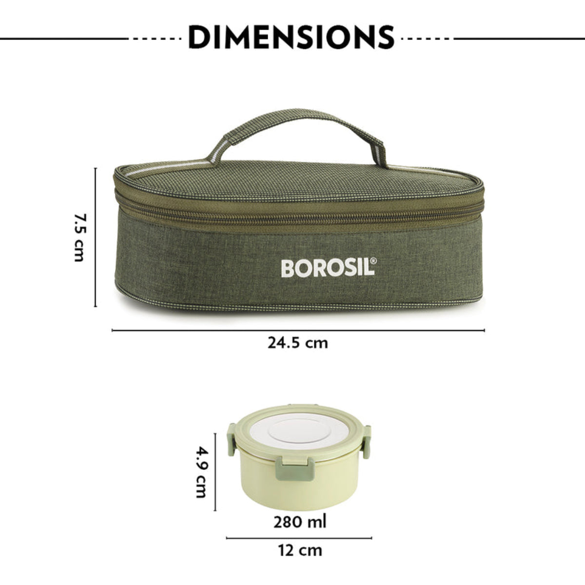 Borosil Glory Green Lunchbox, Flat set of 2 - 280 ml
