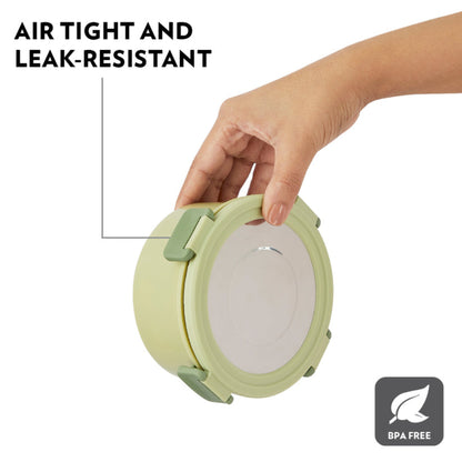 Borosil Glory Green Lunchbox, Flat set of 2 - 280 ml