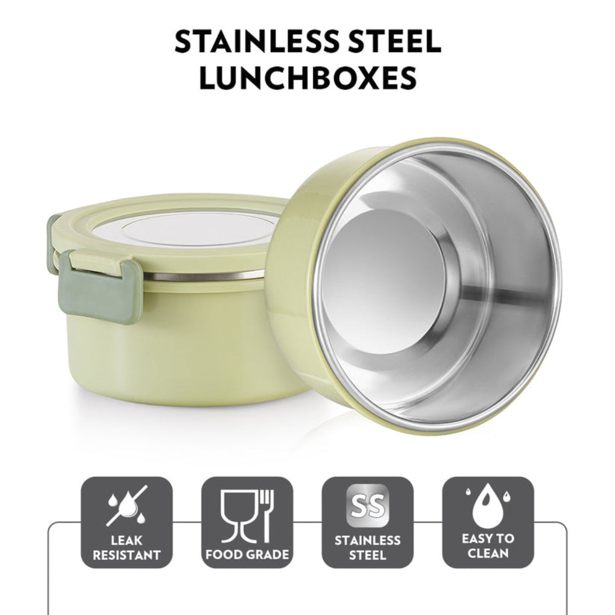 Borosil Glory Round Lunchbox with Stainless Steel Set of 4, 460ml + 280ml x 2 + 600ml (Bottle)