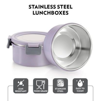 Borosil Glory Round Lunchbox with Stainless Steel Set of 4, 460ml + 280ml x 2 + 600ml (Bottle)