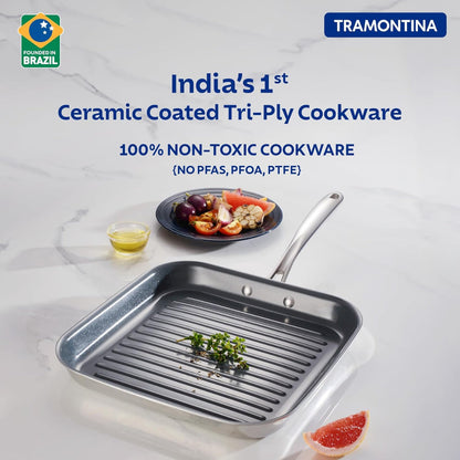 Tramantino Fusao EX+ 26cm Ceramic Stainless Steel Tri-Ply Grill Pan