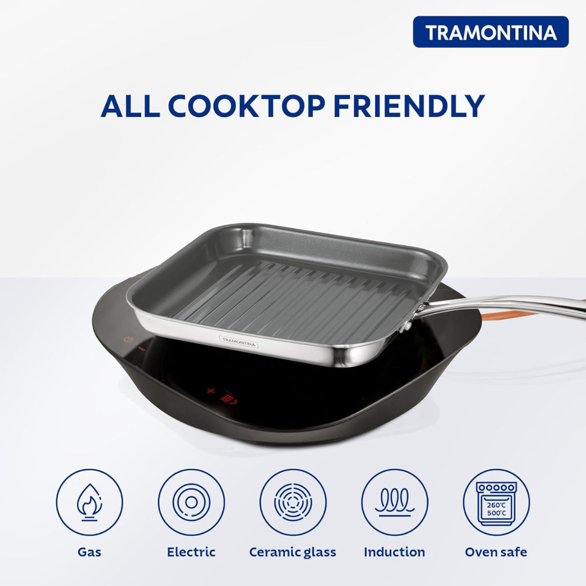 Tramantino Fusao EX+ 26cm Ceramic Stainless Steel Tri-Ply Grill Pan