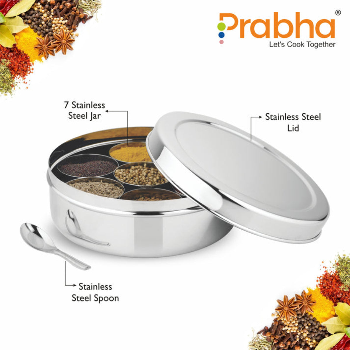 Prabha Stainless Steel Golden Spice Box - Best for Home & Kitchen