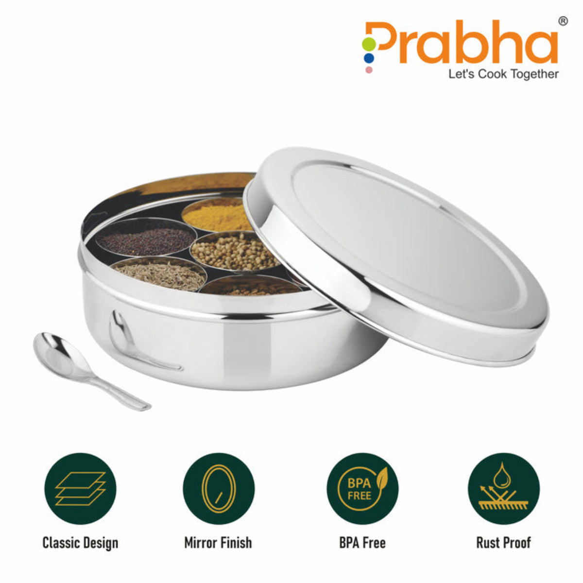 Prabha Stainless Steel Golden Spice Box - Best for Home & Kitchen