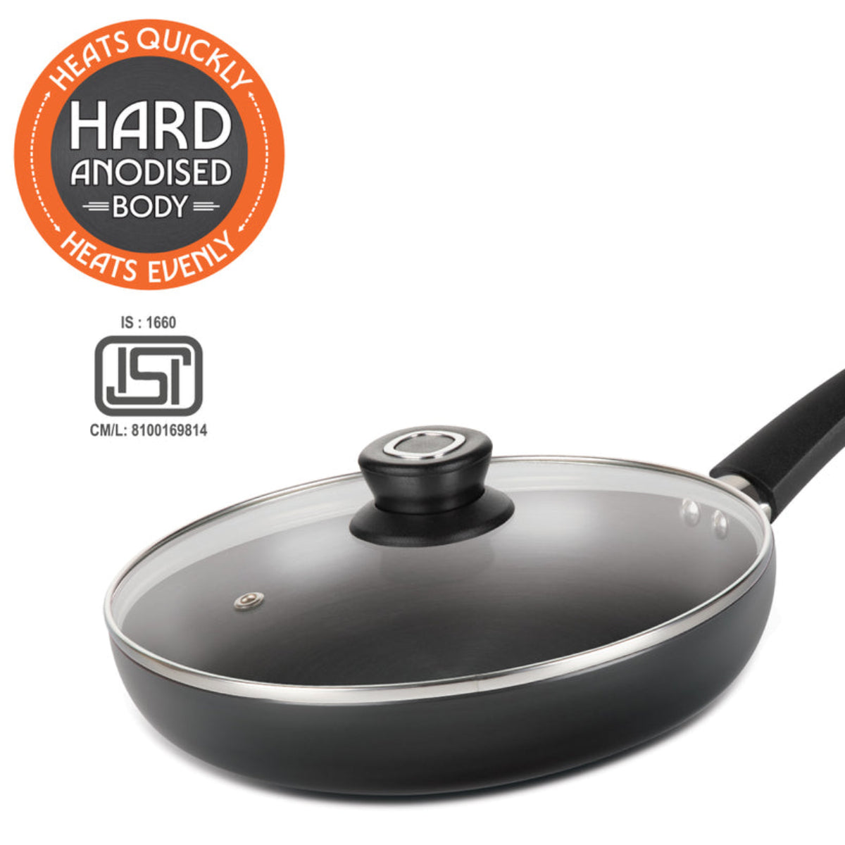 Borosil Hard Anodized Induction Base Fry Pan With Glass Lid
