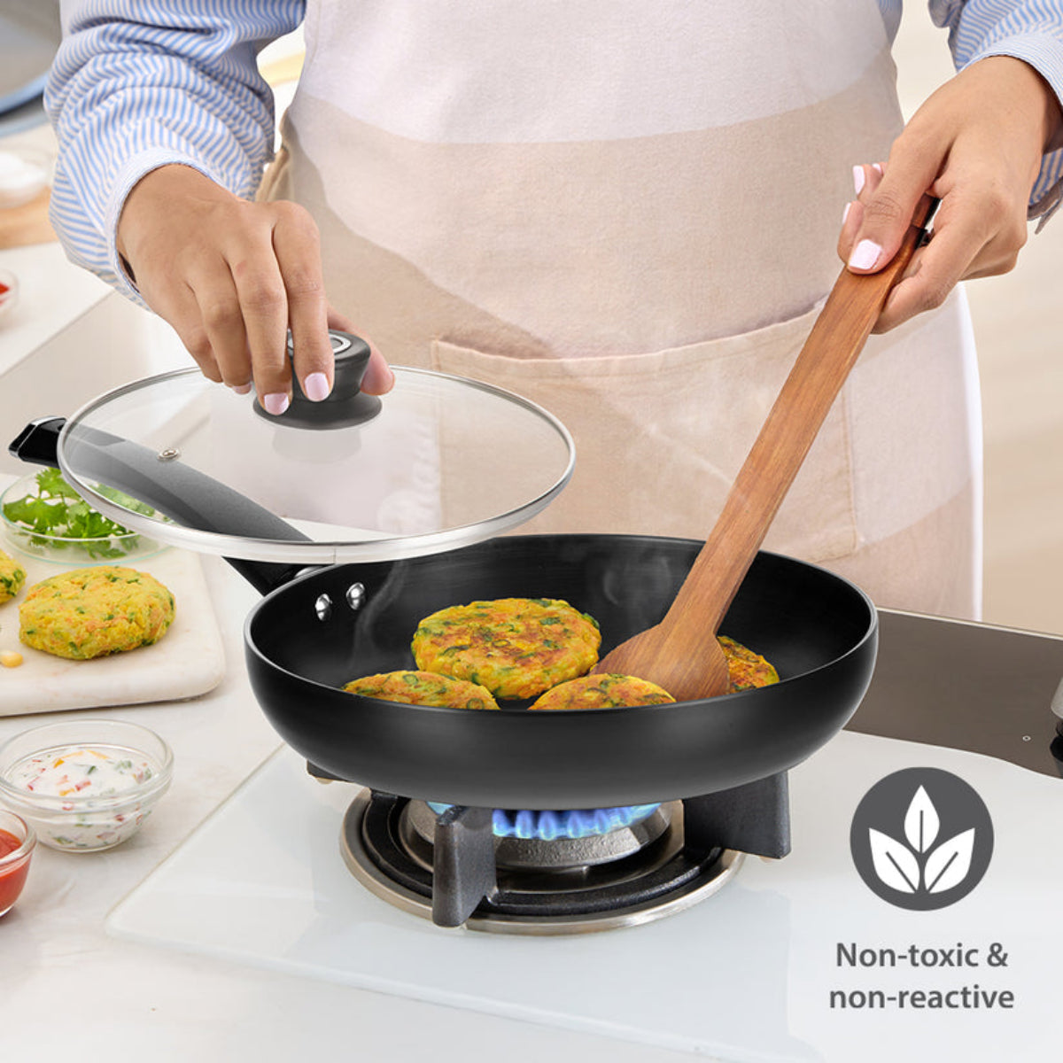 Borosil Hard Anodized Induction Base Fry Pan With Glass Lid