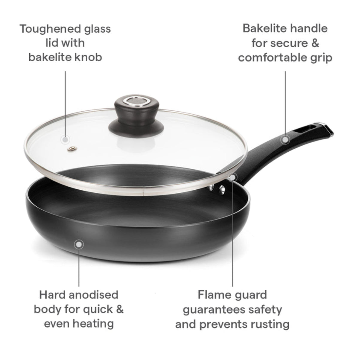 Borosil Hard Anodized Induction Base Fry Pan With Glass Lid