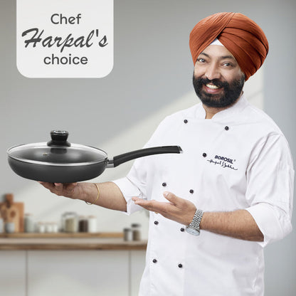 Borosil Hard Anodized Induction Base Fry Pan With Glass Lid