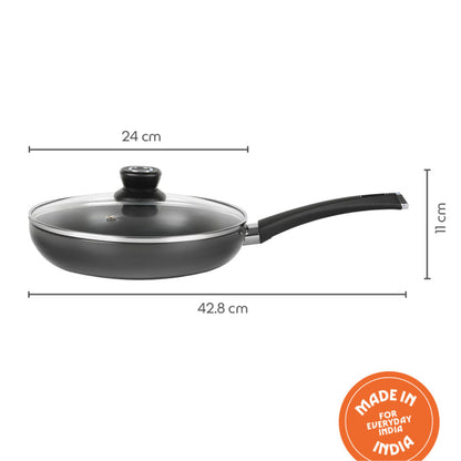 Borosil Hard Anodized Induction Base Fry Pan With Glass Lid